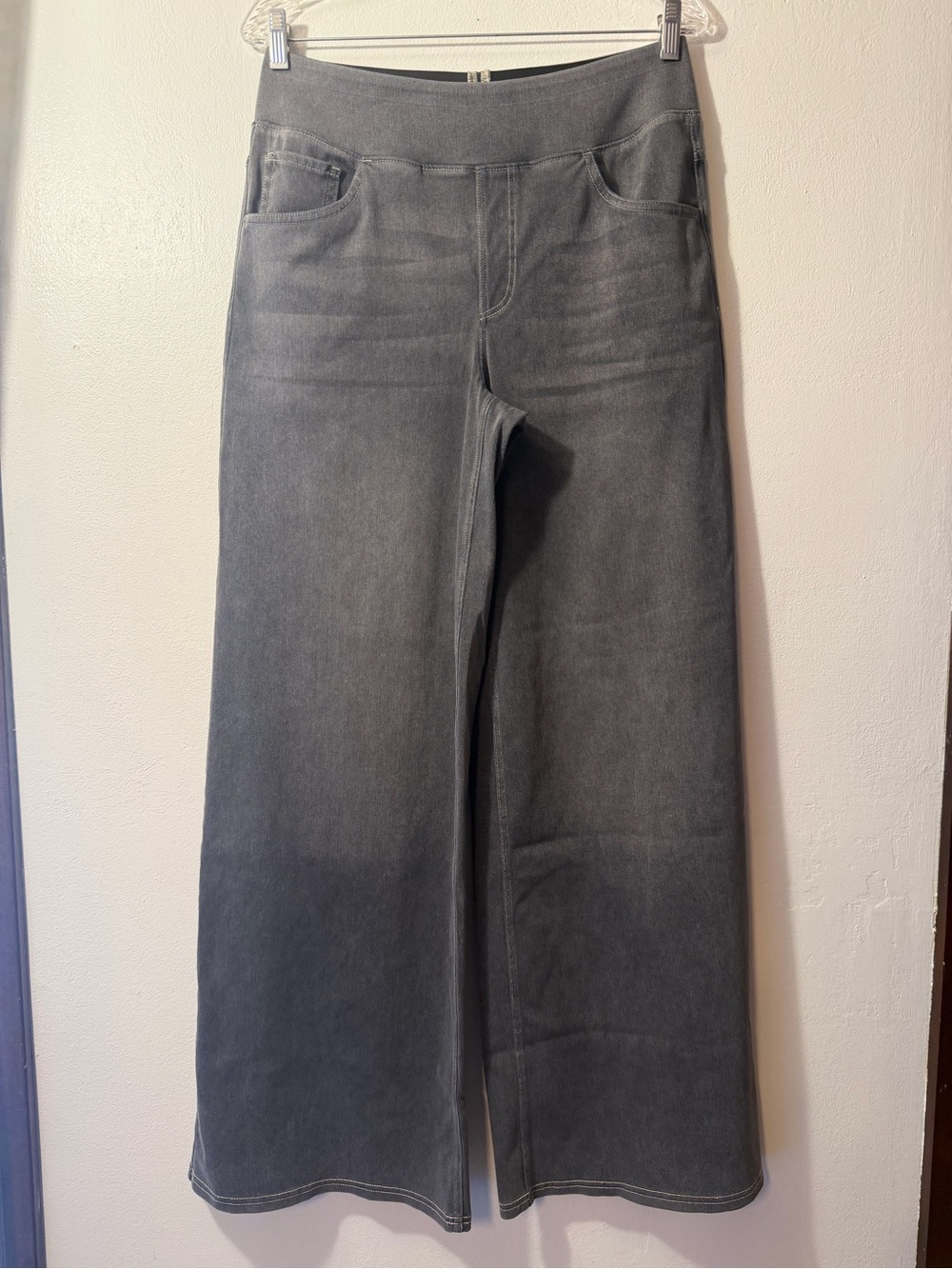 Halara Women’s L Tall Gray/Black Wide Leg Stretch Jeans Pull On High Rise Denim